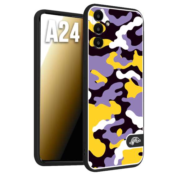 CUSTOMIZZA - Custodia cover nera morbida in tpu compatibile per Samsung A24 camouflage mimetico militare viola lilla giallo