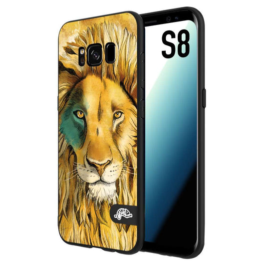 CUSTOMIZZA - Custodia cover nera morbida in tpu compatibile per Samsung S8 leone lion disegnato a mano giallo blu a rilievo artistico brown