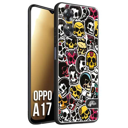 CUSTOMIZZA - Custodia cover nera morbida in tpu compatibile per Oppo A17 sticker bomb teschi colorati adesivi skulls skater snowboard