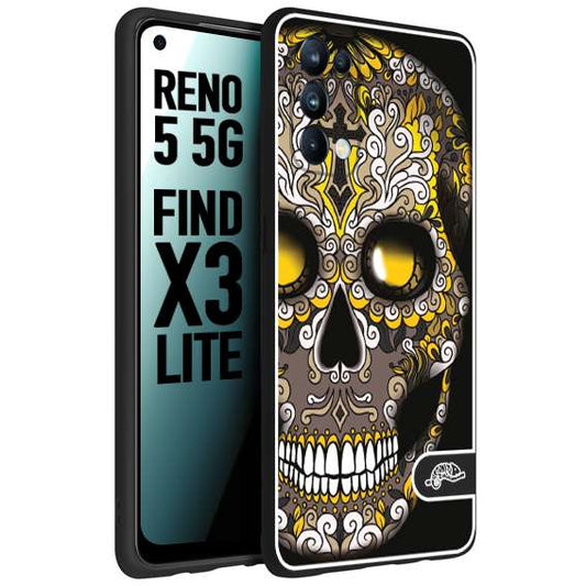 CUSTOMIZZA - Custodia cover nera morbida in tpu compatibile per Oppo Reno 5 5G teschio messicano Mexican skull nero giallo