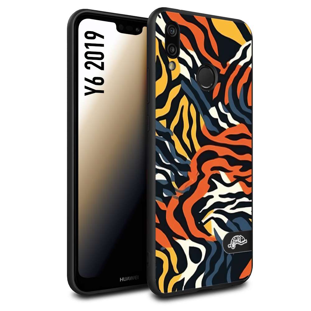 CUSTOMIZZA - Custodia cover nera morbida in tpu compatibile per Huawei Y6 2019 leopardato maculato tigrato tiger colorata gialla blu arancio