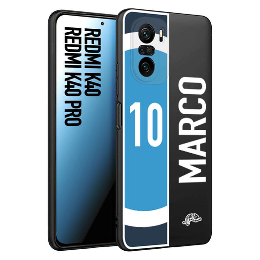 CUSTOMIZZA - Custodia cover nera morbida in tpu compatibile per Xiaomi Redmi K40 - K40 Pro personalizzata calcio football nome e numero calciatori biancoazzurri bianco celesti