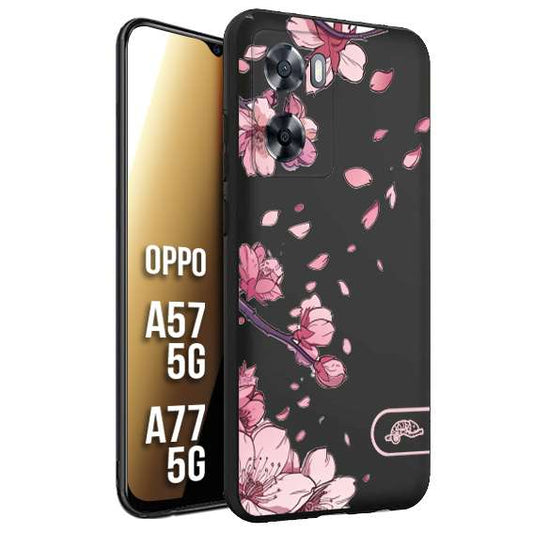 CUSTOMIZZA - Custodia cover nera morbida in tpu compatibile per Oppo A57 5G - A77 5G giapponese fiori di ciliegio in fiore a rilievo disegnata tattoo