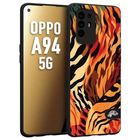 CUSTOMIZZA - Custodia cover nera morbida in tpu compatibile per Oppo A94 5G leopardato maculato tigrato tiger colorata gialla rossa arancio