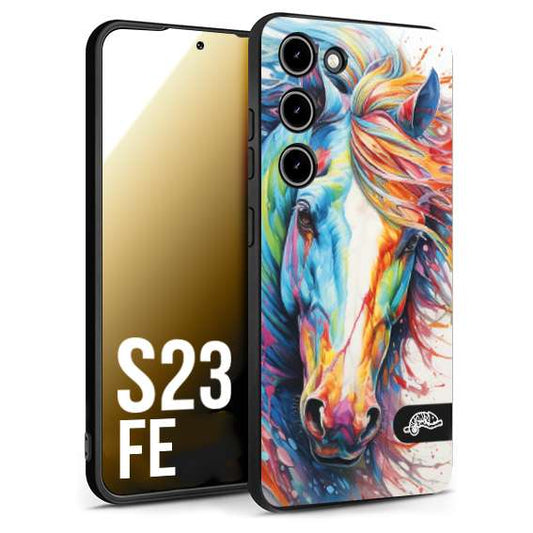 CUSTOMIZZA - Custodia cover nera morbida in tpu compatibile per Samsung S23 FE animali color cavallo horse viso colori vibranti disegnato schizzo