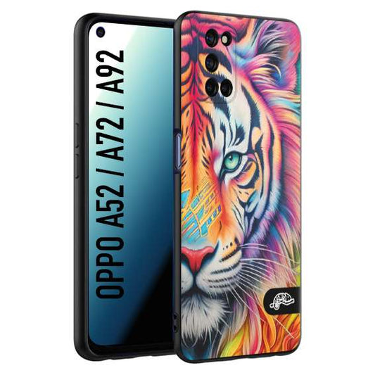 CUSTOMIZZA - Custodia cover nera morbida in tpu compatibile per Oppo A52 - A72 - A92 animali color tigre tiger viso colori vibranti disegnato schizzo