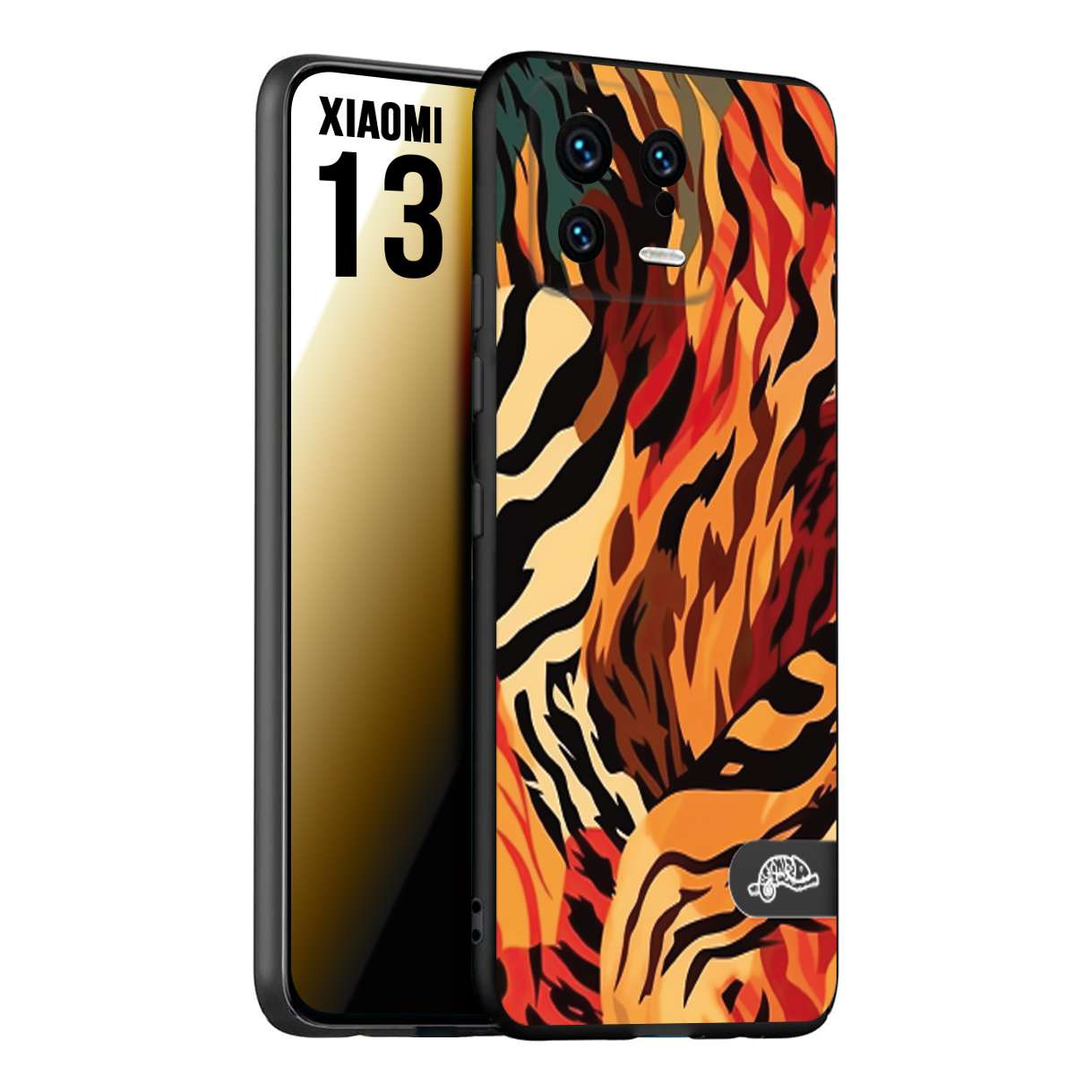 CUSTOMIZZA - Custodia cover nera morbida in tpu compatibile per Xiaomi 13 leopardato maculato tigrato tiger colorata gialla rossa arancio