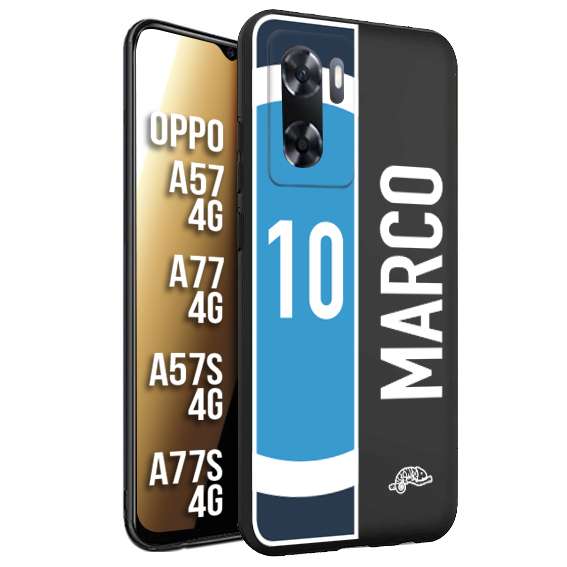 CUSTOMIZZA - Custodia cover nera morbida in tpu compatibile per Oppo A57 - A77 - A57S - A77S (4G) personalizzata calcio football nome e numero calciatori biancoazzurri bianco celesti