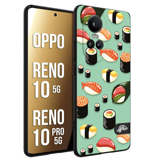 CUSTOMIZZA - Custodia cover nera morbida in tpu compatibile per Oppo Reno 10 5G - 10 PRO 5G sushi disegni giapponese nighiri acquamarina verde