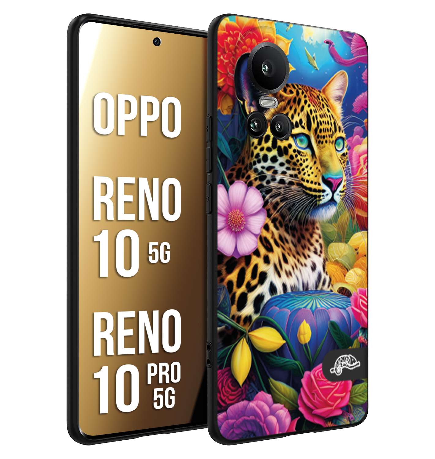 CUSTOMIZZA - Custodia cover nera morbida in tpu compatibile per Oppo Reno 10 5G - 10 PRO 5G fiori astratti donna flower fantasia leopardo ghepardo animali colorati