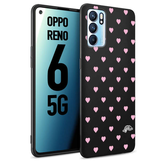 CUSTOMIZZA - Custodia cover nera morbida in tpu compatibile per Oppo Reno 6 5G cuori pois rosa su nero donna pin up vintage