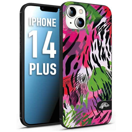 CUSTOMIZZA - Custodia cover nera morbida in tpu compatibile per iPhone 14 PLUS leopardato tigrato tiger colorata summer color verde fucsia