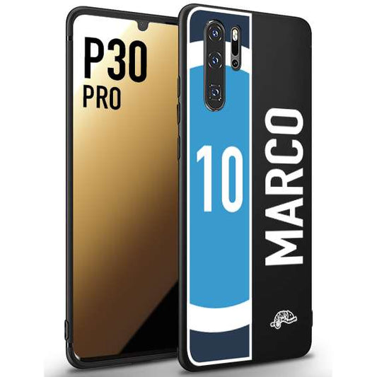 CUSTOMIZZA - Custodia cover nera morbida in tpu compatibile per Huawei P30 PRO personalizzata calcio football nome e numero calciatori biancoazzurri bianco celesti