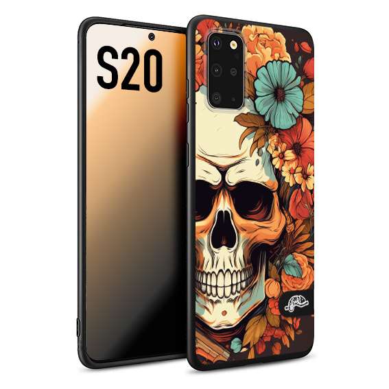 CUSTOMIZZA - Custodia cover nera morbida in tpu compatibile per Samsung S20 teschio skull flowers fiori autunnali arancio celeste tattoo