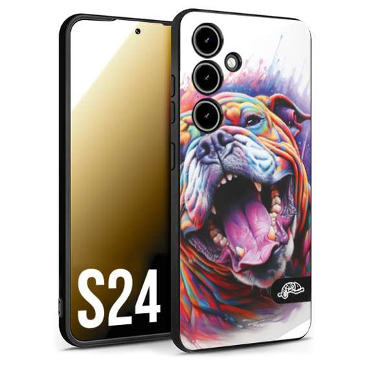 CUSTOMIZZA - Custodia cover nera morbida in tpu compatibile per Samsung S24 animali color bulldog cane dog colori vibranti disegnato schizzo