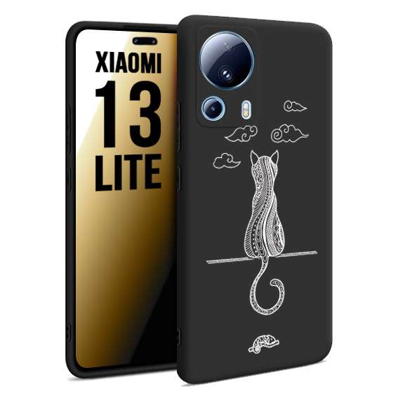 CUSTOMIZZA - Custodia cover nera morbida in tpu compatibile per Xiaomi 13 LITE gatto mandala stilizzato gattino a rilievo soft touch donna bianca