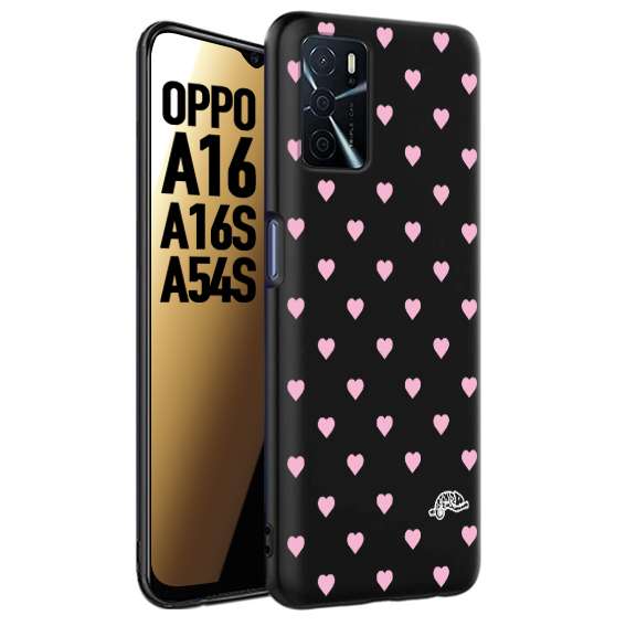 CUSTOMIZZA - Custodia cover nera morbida in tpu compatibile per Oppo A16 - A16S - A54S cuori pois rosa su nero donna pin up vintage