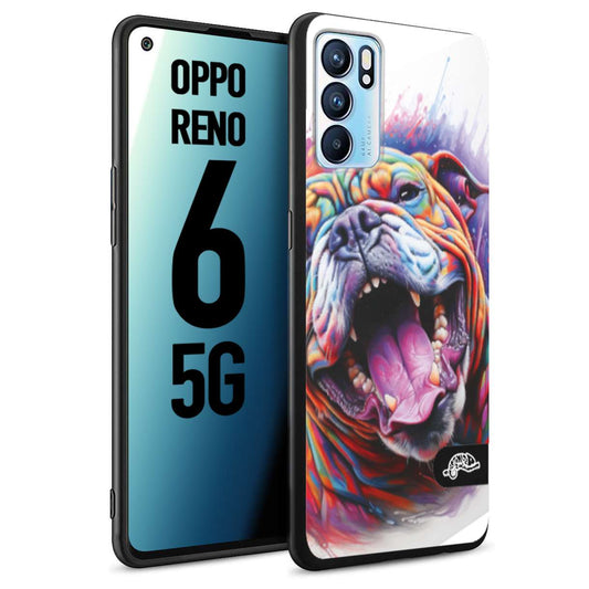 CUSTOMIZZA - Custodia cover nera morbida in tpu compatibile per Oppo Reno 6 5G animali color bulldog cane dog colori vibranti disegnato schizzo