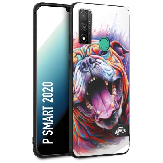 CUSTOMIZZA - Custodia cover nera morbida in tpu compatibile per Huawei P Smart 2020 animali color bulldog cane dog colori vibranti disegnato schizzo