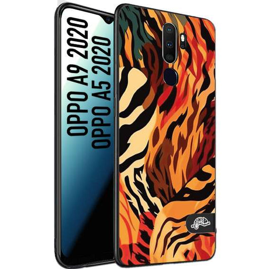 CUSTOMIZZA - Custodia cover nera morbida in tpu compatibile per Oppo A9 2020 - A5 2020 leopardato maculato tigrato tiger colorata gialla rossa arancio