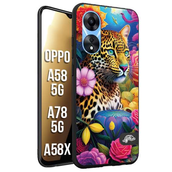 CUSTOMIZZA - Custodia cover nera morbida in tpu compatibile per Oppo A58 5G - A78 5G - A58X fiori astratti donna flower fantasia leopardo ghepardo animali colorati