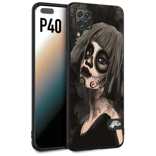 CUSTOMIZZA - Custodia cover nera morbida in tpu compatibile per Huawei P40 chicana messicana dea de la muerte donna santa tattoo disegnata