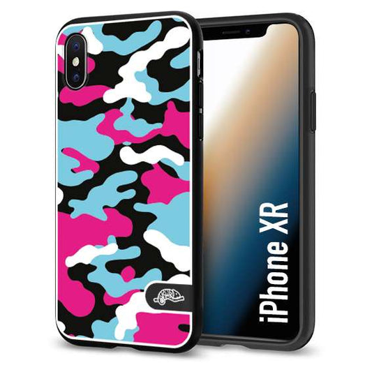 CUSTOMIZZA - Custodia cover nera morbida in tpu compatibile per iPhone Xr camouflage mimetico militare fucsia celeste