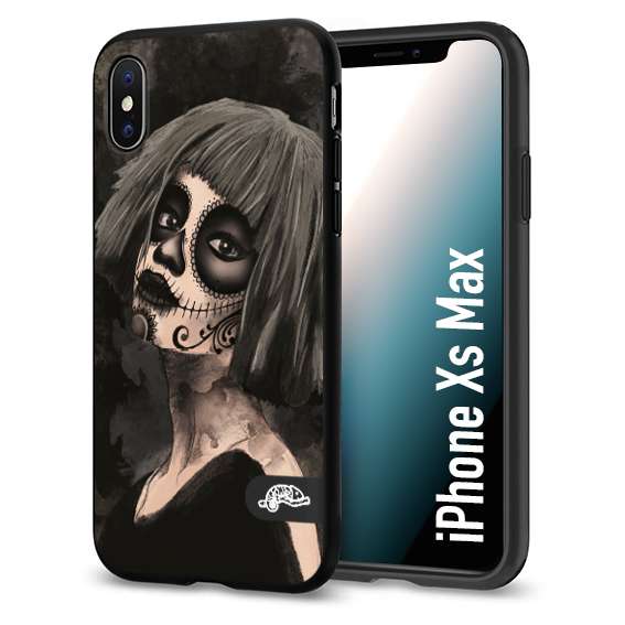 CUSTOMIZZA - Custodia cover nera morbida in tpu compatibile per iPhone Xs Max chicana messicana dea de la muerte donna santa tattoo disegnata