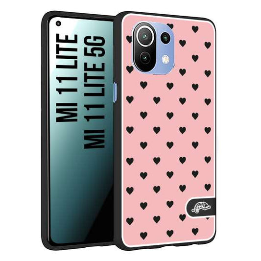 CUSTOMIZZA - Custodia cover nera morbida in tpu compatibile per Xiaomi Mi 11 Lite / Mi 11 Lite 5G cuori pois rosa donna pin up vintage