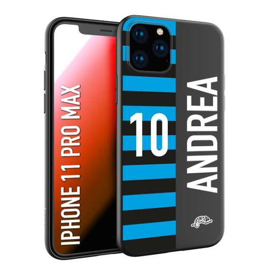 CUSTOMIZZA - Custodia cover nera morbida in tpu compatibile per iPhone 11 PRO MAX personalizzata calcio football nome e numero calciatori nerazzurra