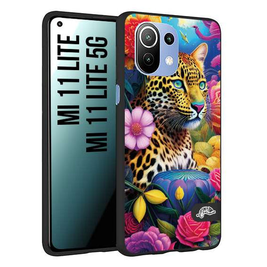 CUSTOMIZZA - Custodia cover nera morbida in tpu compatibile per Xiaomi Mi 11 Lite / Mi 11 Lite 5G fiori astratti donna flower fantasia leopardo ghepardo animali colorati