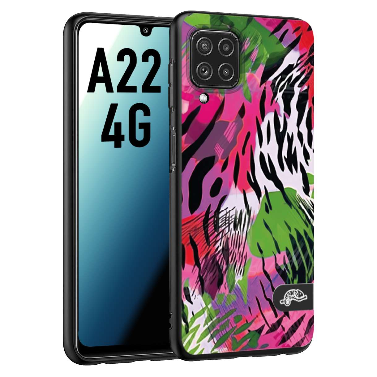 CUSTOMIZZA - Custodia cover nera morbida in tpu compatibile per Samsung A22 4G leopardato tigrato tiger colorata summer color verde fucsia