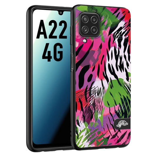 CUSTOMIZZA - Custodia cover nera morbida in tpu compatibile per Samsung A22 4G leopardato tigrato tiger colorata summer color verde fucsia