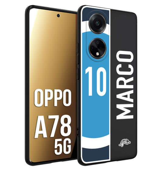 CUSTOMIZZA - Custodia cover nera morbida in tpu compatibile per Oppo A78 5G personalizzata calcio football nome e numero calciatori biancoazzurri bianco celesti