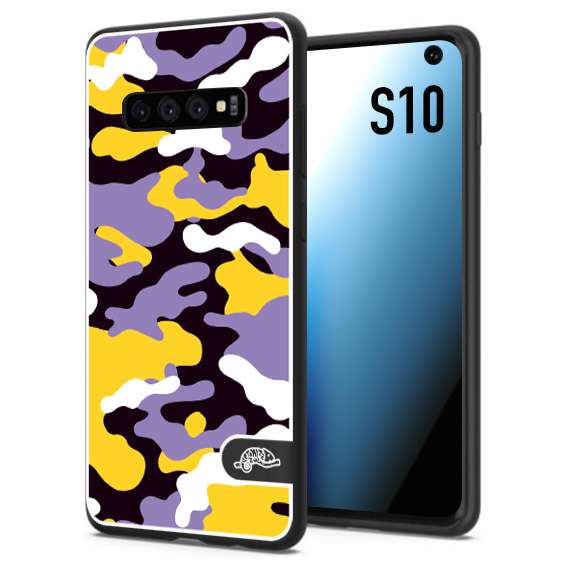 CUSTOMIZZA - Custodia cover nera morbida in tpu compatibile per Samsung S10 camouflage mimetico militare viola lilla giallo