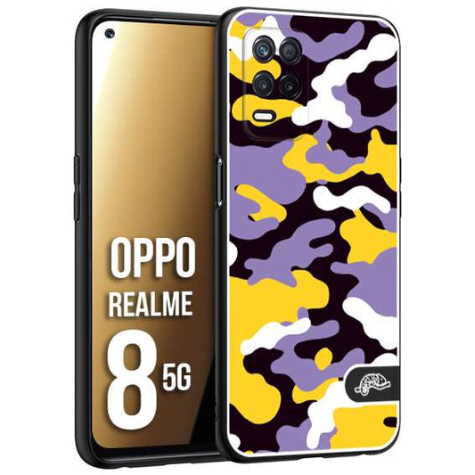 CUSTOMIZZA - Custodia cover nera morbida in tpu compatibile per Oppo Realme 8 5G camouflage mimetico militare viola lilla giallo