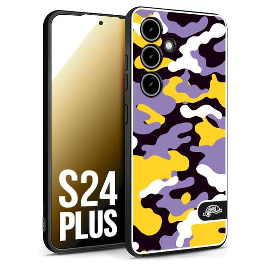 CUSTOMIZZA - Custodia cover nera morbida in tpu compatibile per Samsung S24 PLUS camouflage mimetico militare viola lilla giallo