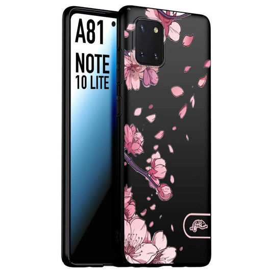 CUSTOMIZZA - Custodia cover nera morbida in tpu compatibile per Samsung A81 - Note 10 Lite giapponese fiori di ciliegio in fiore a rilievo disegnata tattoo