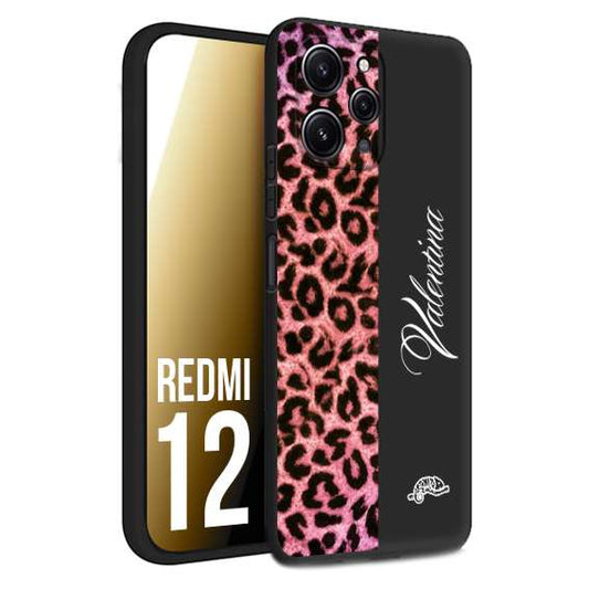 CUSTOMIZZA - Custodia cover nera morbida in tpu compatibile per Xiaomi Redmi 12 leopardato rosa fucsia personalizzata nome iniziali