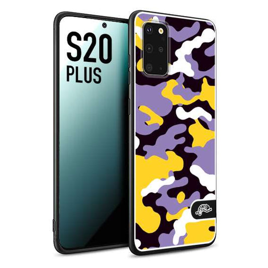 CUSTOMIZZA - Custodia cover nera morbida in tpu compatibile per Samsung S20 PLUS camouflage mimetico militare viola lilla giallo