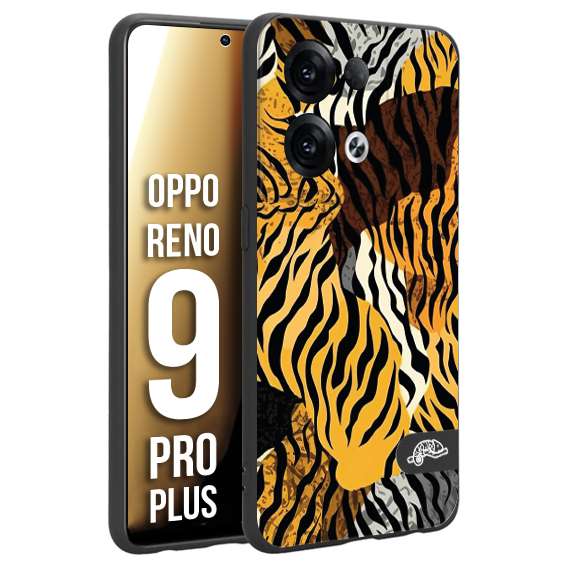 CUSTOMIZZA - Custodia cover nera morbida in tpu compatibile per Oppo Reno 9 PRO PLUS leopardato tigrato tiger colorata donna fashion estate