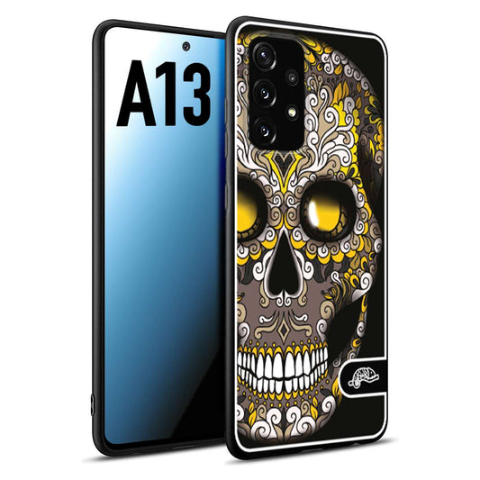 CUSTOMIZZA - Custodia cover nera morbida in tpu compatibile per Samsung A13 teschio messicano Mexican skull nero giallo