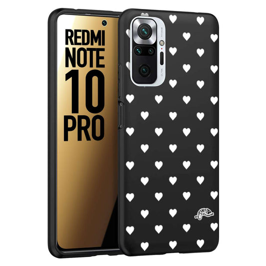 CUSTOMIZZA - Custodia cover nera morbida in tpu compatibile per Xiaomi Redmi Note 10 PRO cuori pois bianchi donna pin up vintage