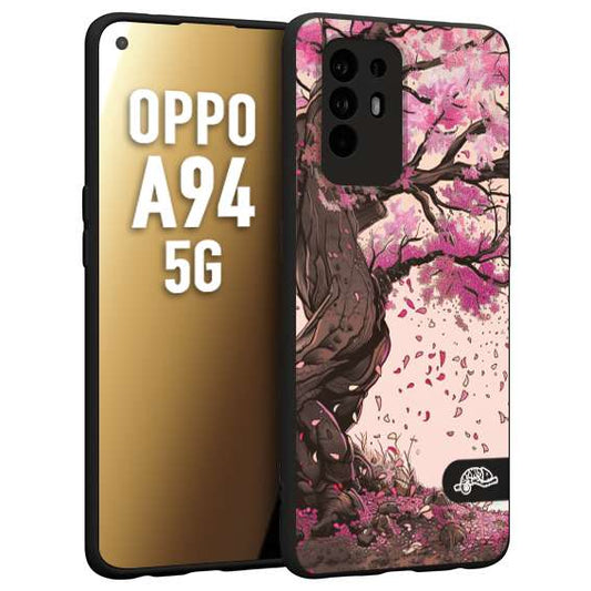 CUSTOMIZZA - Custodia cover nera morbida in tpu compatibile per Oppo A94 5G giapponese colori morbidi fiori di ciliegio rosa disegnata