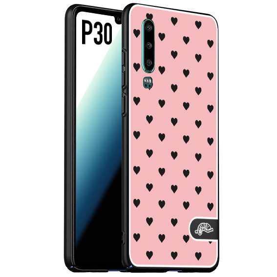 CUSTOMIZZA - Custodia cover nera morbida in tpu compatibile per Huawei P30 cuori pois rosa donna pin up vintage