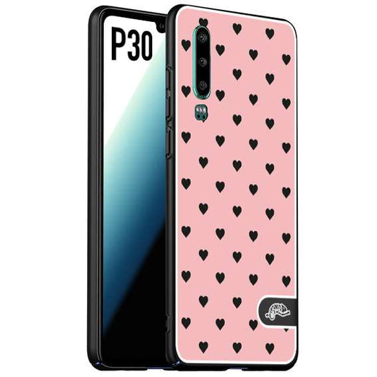 CUSTOMIZZA - Custodia cover nera morbida in tpu compatibile per Huawei P30 cuori pois rosa donna pin up vintage