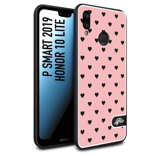 CUSTOMIZZA - Custodia cover nera morbida in tpu compatibile per Huawei P Smart 2019 cuori pois rosa donna pin up vintage