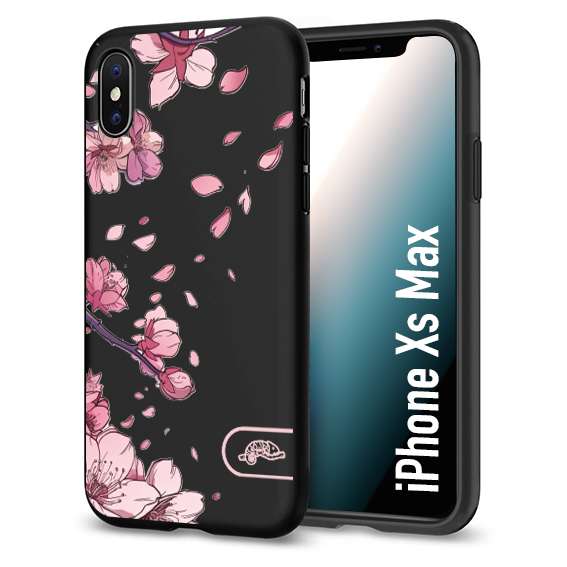 CUSTOMIZZA - Custodia cover nera morbida in tpu compatibile per iPhone Xs Max giapponese fiori di ciliegio in fiore a rilievo disegnata tattoo