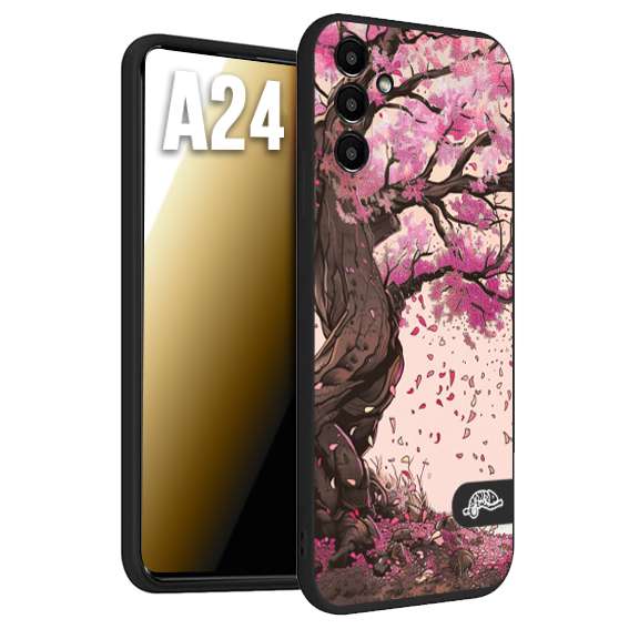 CUSTOMIZZA - Custodia cover nera morbida in tpu compatibile per Samsung A24 giapponese colori morbidi fiori di ciliegio rosa disegnata