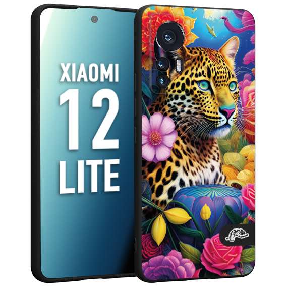 CUSTOMIZZA - Custodia cover nera morbida in tpu compatibile per Xiaomi 12 LITE fiori astratti donna flower fantasia leopardo ghepardo animali colorati